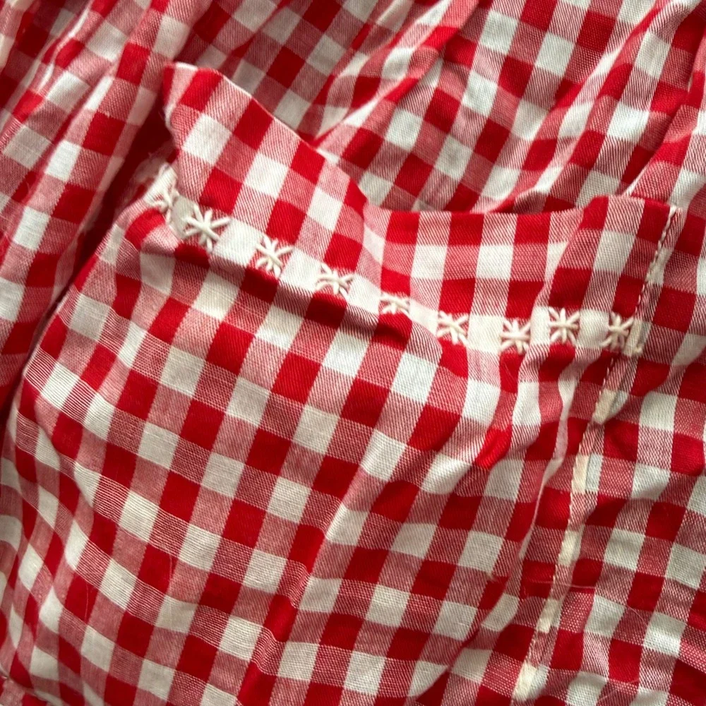 Vintage Red Gingham Chicken Scratch Embroidery Half Apron Pocket Cottagecore